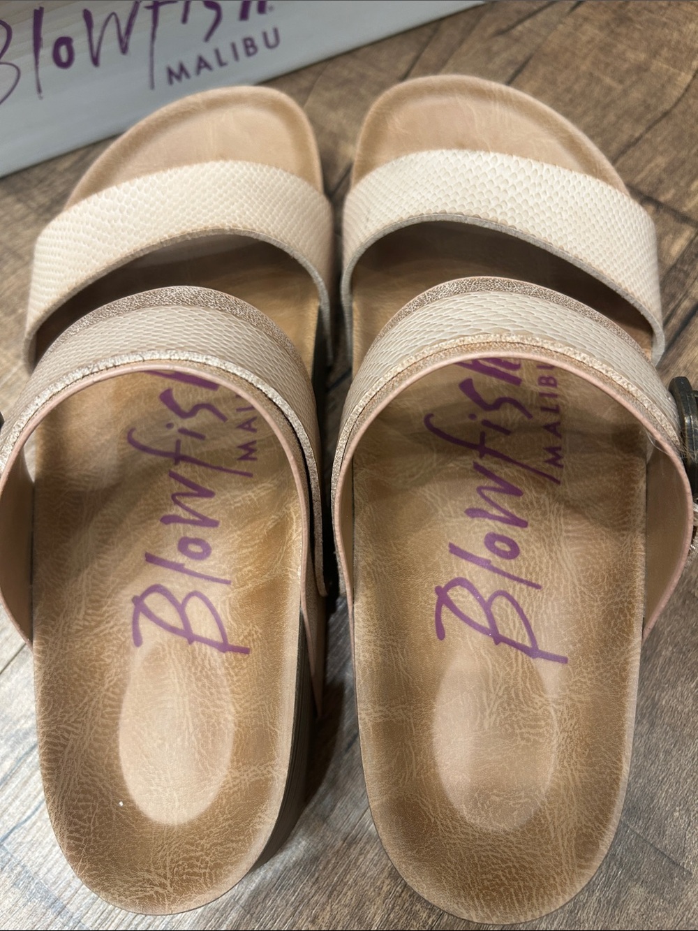 Blowfish Beige Double-Strap Buckle Slide Sandals - Picture 5 of 6